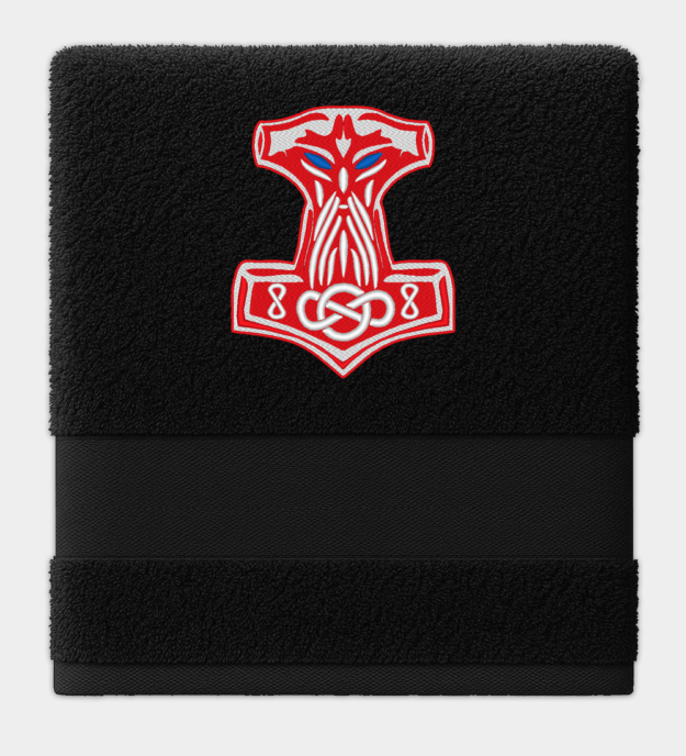 Thor kalapácsa Mjolnir hímzett törölköző