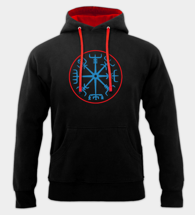 Vegvísir hímzett kapucnis pulóver