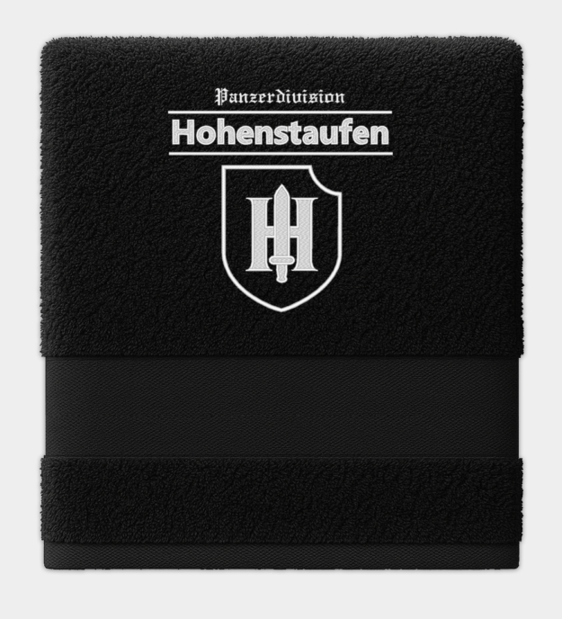 Waffen-SS Panzerdivision Hohenstaufen hímzett fekete törölköző