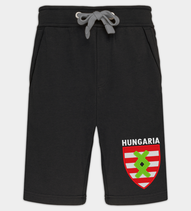 Árpádsávos Hungaria-pajzs hímzett bermuda rövidnadrág