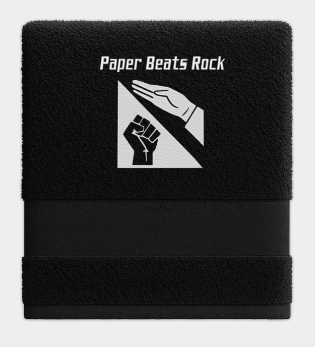 Paper Beats Rock hímzett fekete törölköző